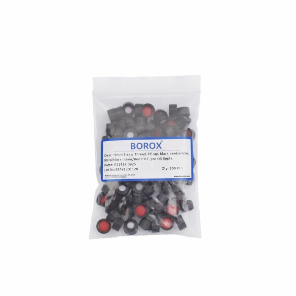 Borox Siyah Vial Kapağı N9 - PTFE Septa - Silikon - Yarıklı - 1000 Adet Toptan