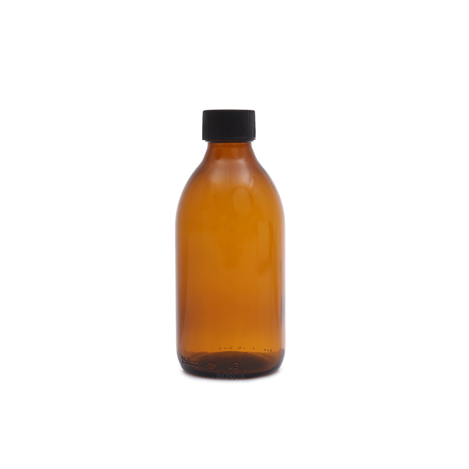 Borox Amber Cam Şişe 250 ml - Siyah Kapaklı Şişe 250cc