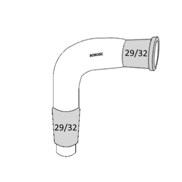 Borosil Cam Adaptör - Eğimli Kıvrık 90° Açılı - 29/32-29/32