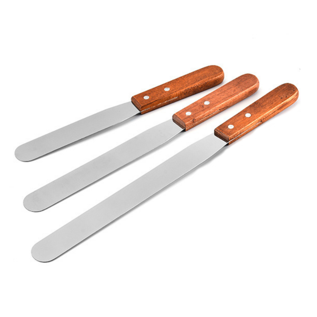 Borox Tahta Saplı Spatül Seti - Bıçaklı Spatula 3lü Set