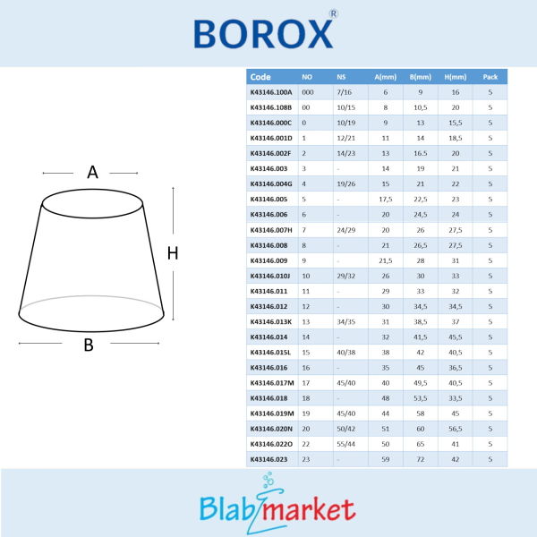 Borox Kauçuk Tıpa No 1 - 11x14x18,5mm NS 12/21 - 5Adet