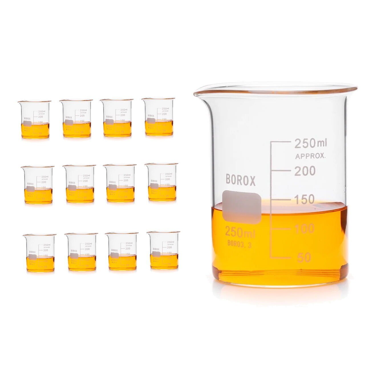 Borox Cam Beher 250 ml - Kısa Form Beaker 12 Adet-Paket