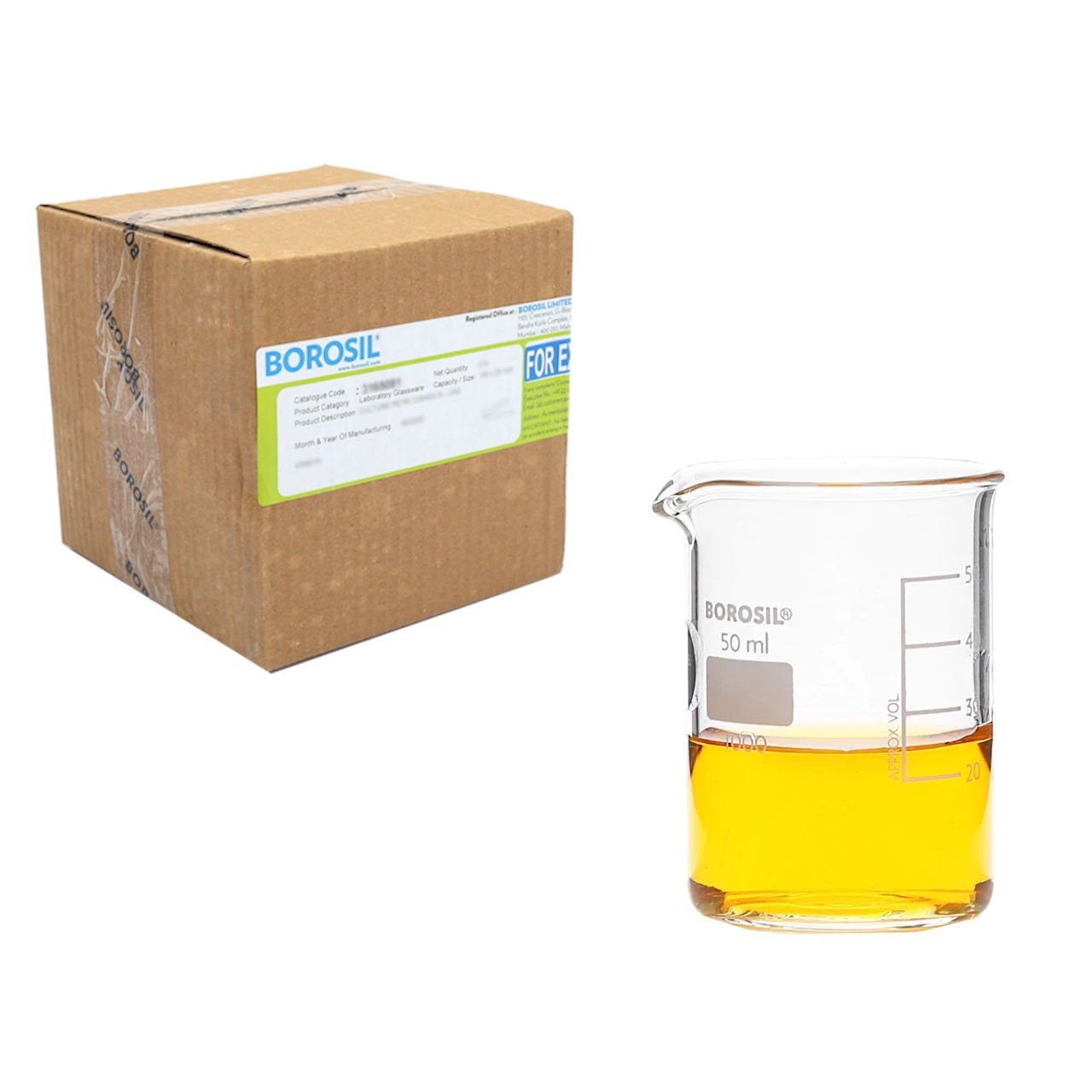 Borosil Cam Beher 50 ml - Kısa Form Beaker 60 Adet-Paket