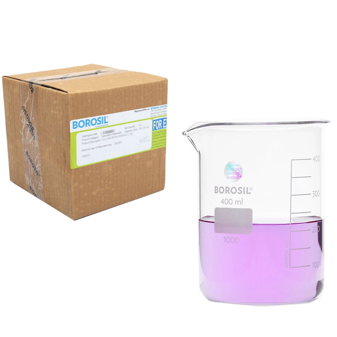 Borosil Cam Beher 400 ml - Kısa Form Beaker - 40 Adet-Paket