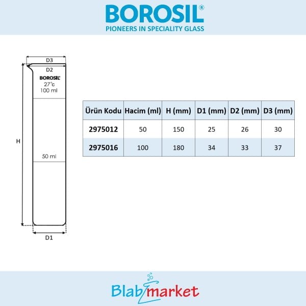 Borosil Cam Nessler Tüpü 25x150 mm - Nesler Renk Test Tüpü