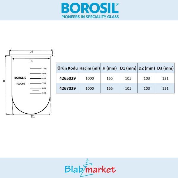 Borosil Cam Beher 1000ml Amber - Dissolüsyon Cihazı Kabı