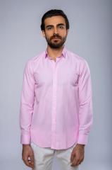 Slim Fit Uzun Kollu Çizgili Pembe Erkek Gömlek 505-358