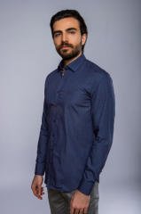 Slim Fit Uzun Kollu Desenli Lacivert Erkek Gömlek 506-233