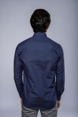 Slim Fit Uzun Kollu Desenli Lacivert Erkek Gömlek 506-233