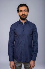 Slim Fit Uzun Kollu Desenli Lacivert Erkek Gömlek 506-233