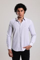 Slim Fit Uzun Kollu Bej Desenli Erkek Gömlek 506-674