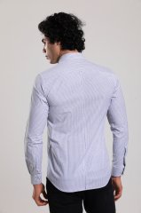 Slim Fit Uzun Kollu Beyaz Desenli Erkek Gömlek 506-668