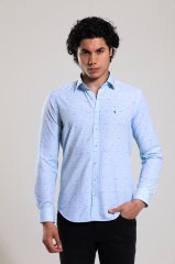 Slim Fit Uzun Kollu Desenli Mavi Baskılı Erkek Gömlek 506-685