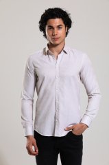 Slim Fit Uzun Kollu Bej Rengi Desenli Erkek Gömlek 480-507