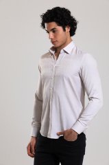 Slim Fit Uzun Kollu Bej Rengi Desenli Erkek Gömlek 480-507