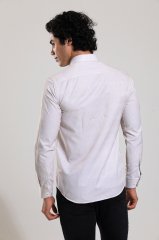 Slim Fit Uzun Kollu Bej Rengi Desenli Erkek Gömlek 480-507