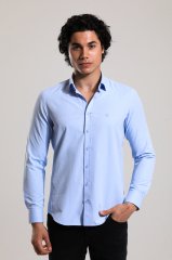 Slim Fit Uzun Kollu Mavi Armürlü Erkek Gömlek 480-551