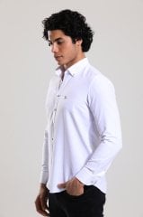 Slim Fit Uzun Kollu Beyaz Desenli Erkek Gömlek 505-439