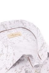 Büyük Beden Uzun Kollu Beyaz Kahverengi Desenli Erkek Gömlek 590-385