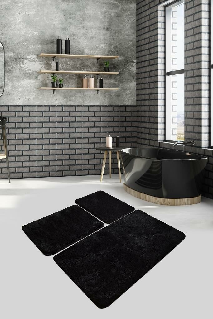 Chilai Home Havai 3'lü Set Klozet Takımı Banyo Paspası Siyah