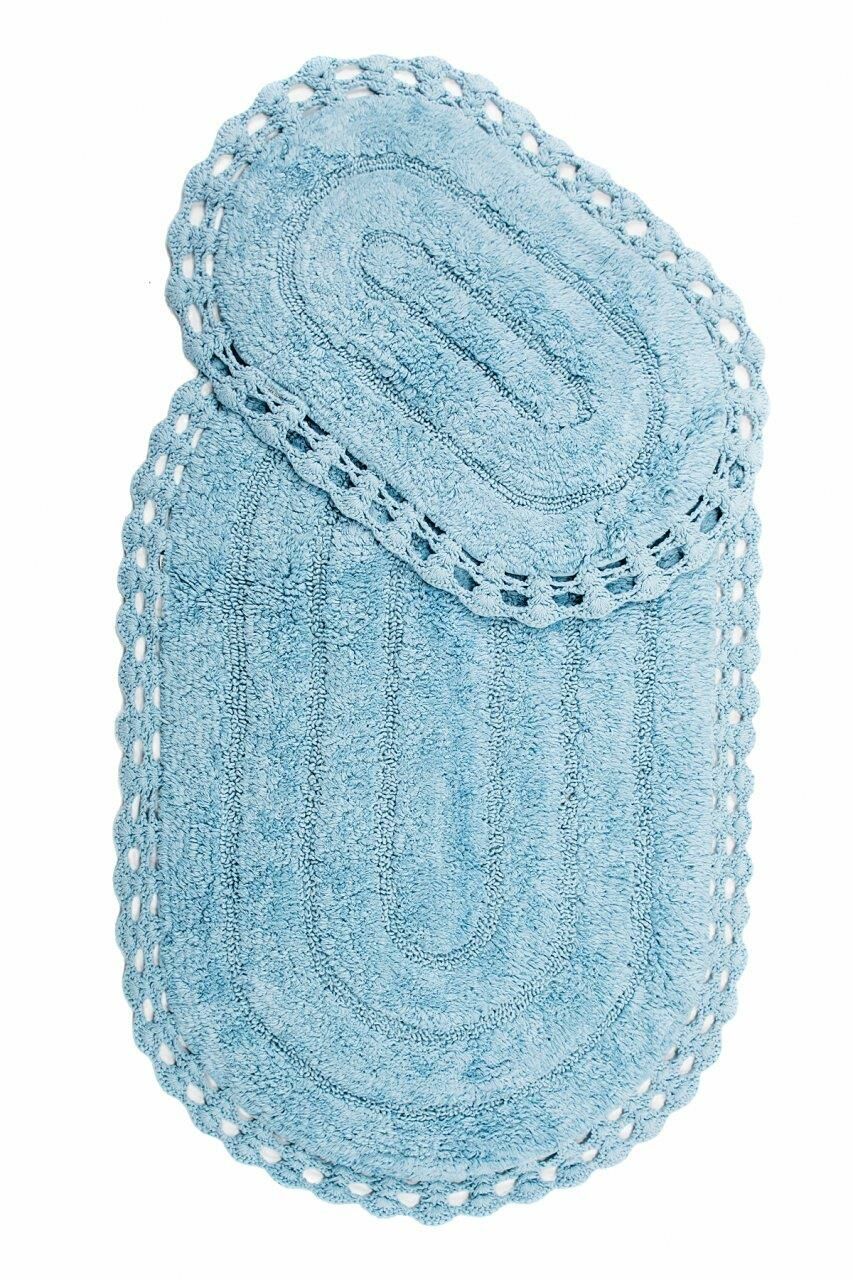 Giz Home Lace 2'li Set Klozet Takımı Oval Banyo Paspası Mavi