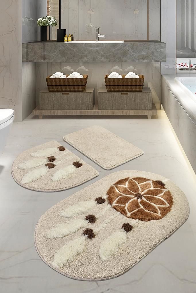 Chilai Home Rüya 3'lü Set Klozet Takımı Banyo Paspası Kahve
