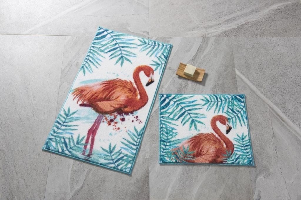 Confetti Flamingo 2'li Set Klozet Takımı Banyo Paspası Turkuaz