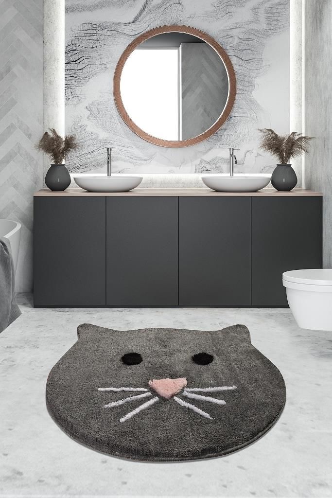 Chilai Home Cat Füme Yuvarlak Banyo Paspası Akrilik Halı