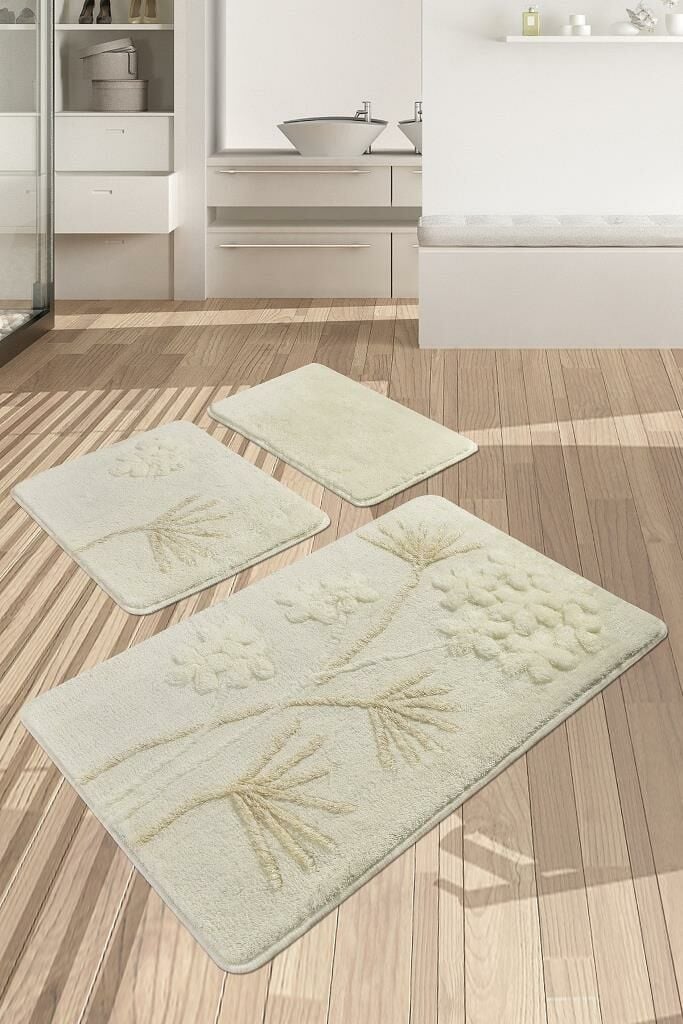 Chilai Home Orkide 3'lü Set Klozet Takımı Banyo Paspası Ekru