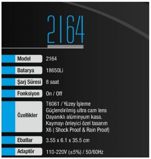 Bear 2164 Şarjlı El Feneri18650 4400mah