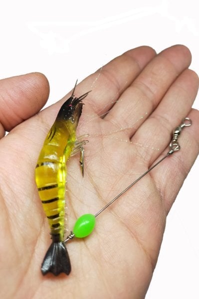 Oskar Karides Shrimp Sahte Silikon Balık Yemi Fosforlu Kancalı 7.5 Cm