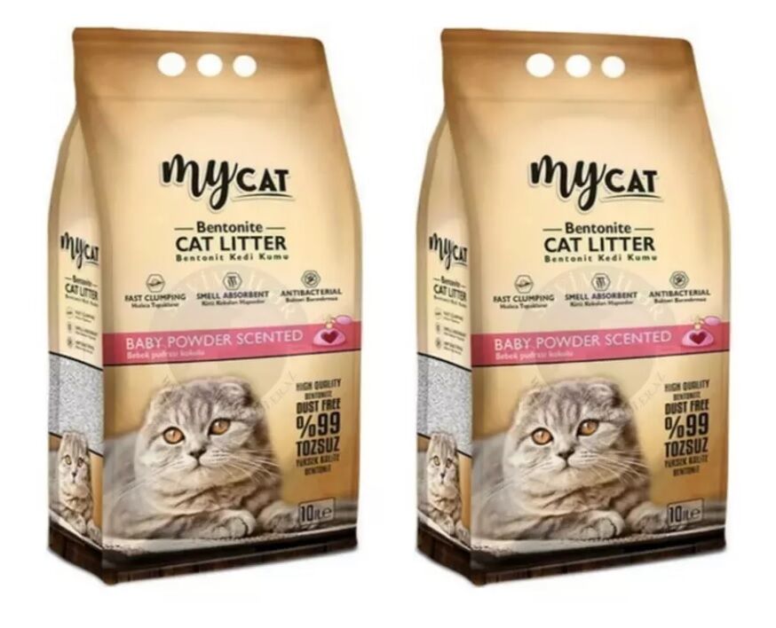 Mycat Bebek Pudralı Topaklaşan Bentonit Kedi Kumu 5 lt x 2 Adet