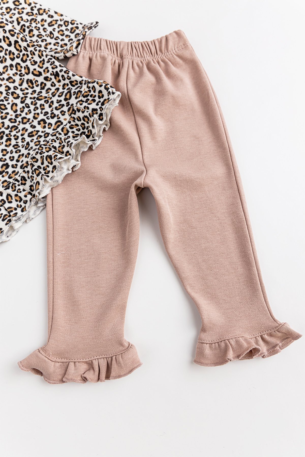 Leopar Desenli Bandanalı 3'lü Kız Bebek Takım Bebek Alt Üst Takım