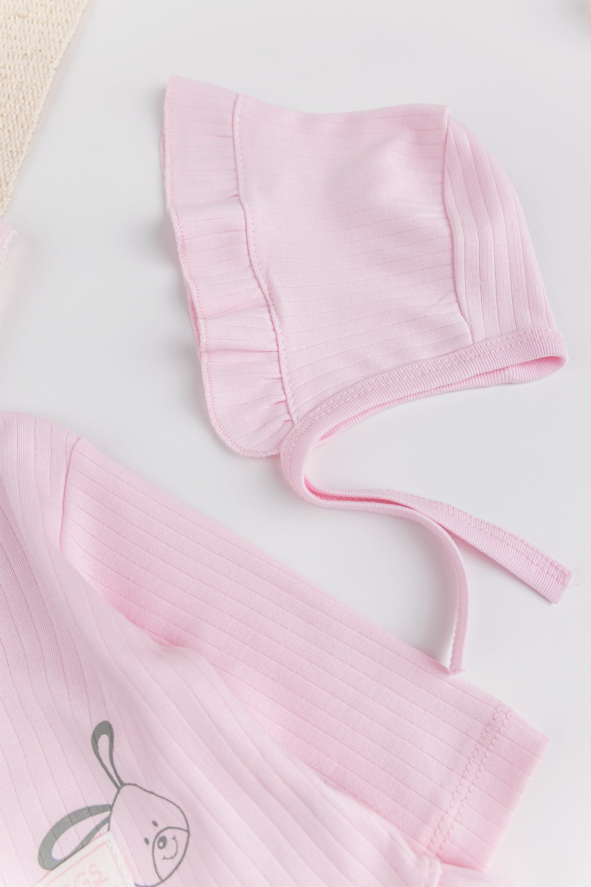 Tavşan Figürlü Pamuklu 5 Parça Kız Bebek Hastane Çıkışı Bebek Takımı