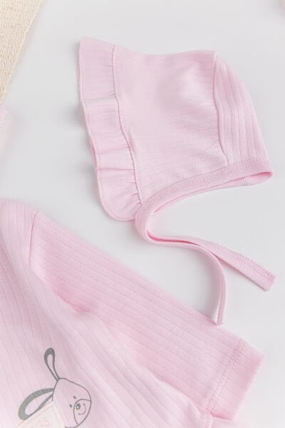 Tavşan Figürlü Pamuklu 5 Parça Kız Bebek Hastane Çıkışı Bebek Takımı