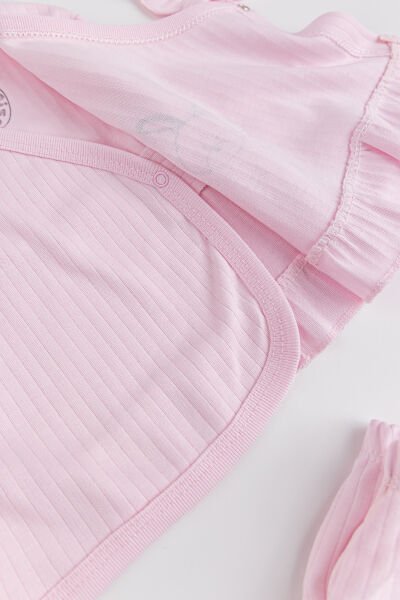 Tavşan Figürlü Pamuklu 5 Parça Kız Bebek Hastane Çıkışı Bebek Takımı