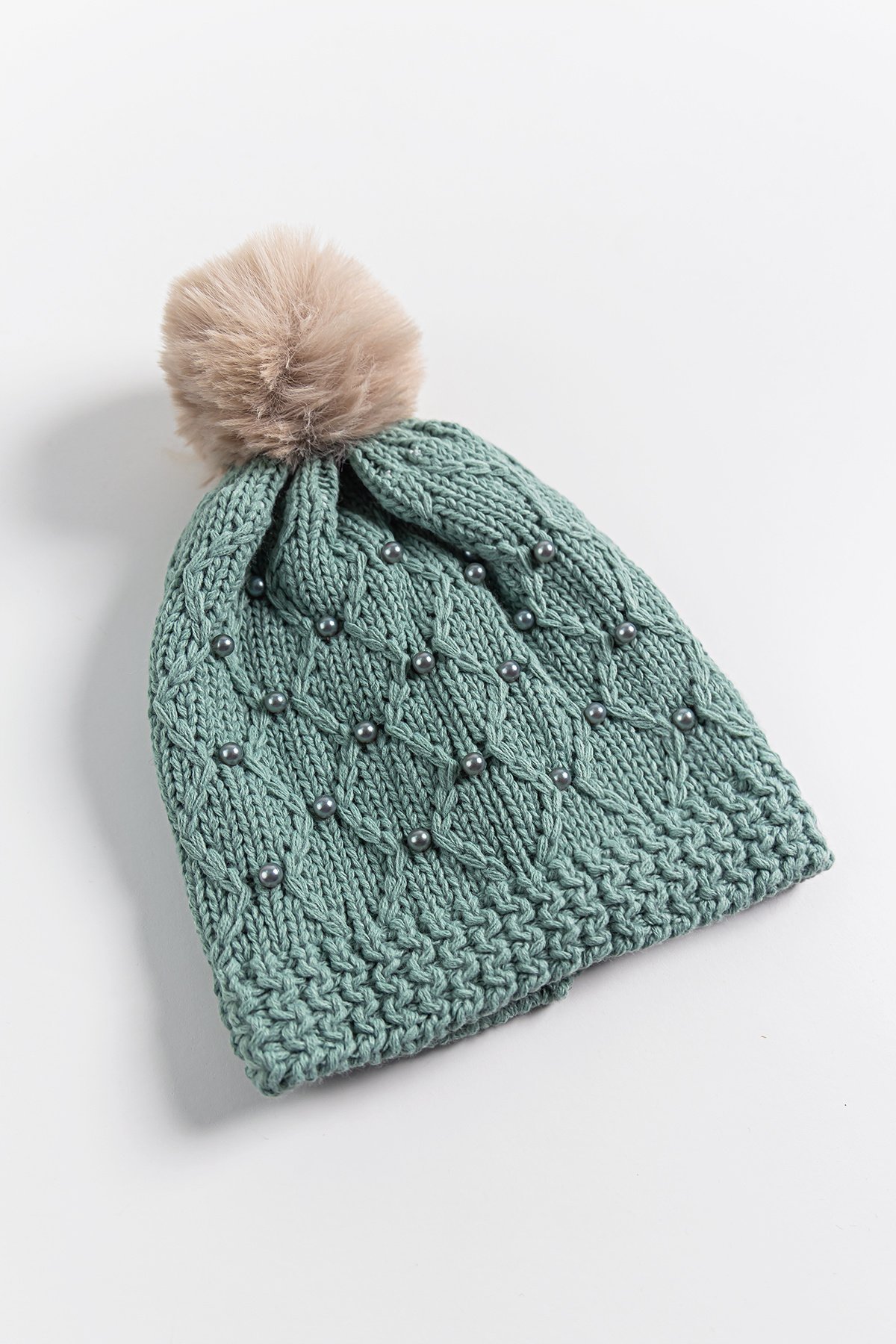 İnci Süslemeli Ponponlu 9-15 Yaş Kız Çocuk Bere