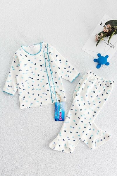 Önden Çıt Çıtlı Pati Desenli İkili Bebek Takımı