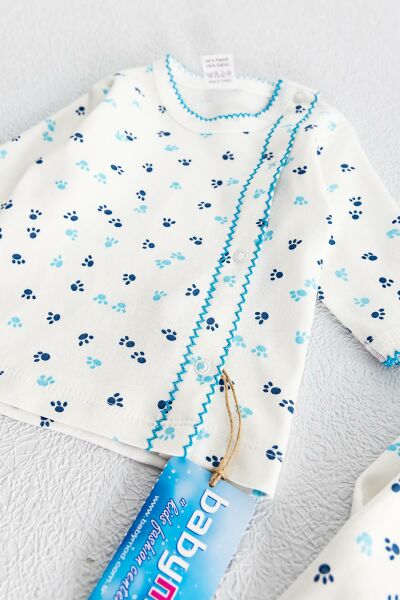 Önden Çıt Çıtlı Pati Desenli İkili Bebek Takımı