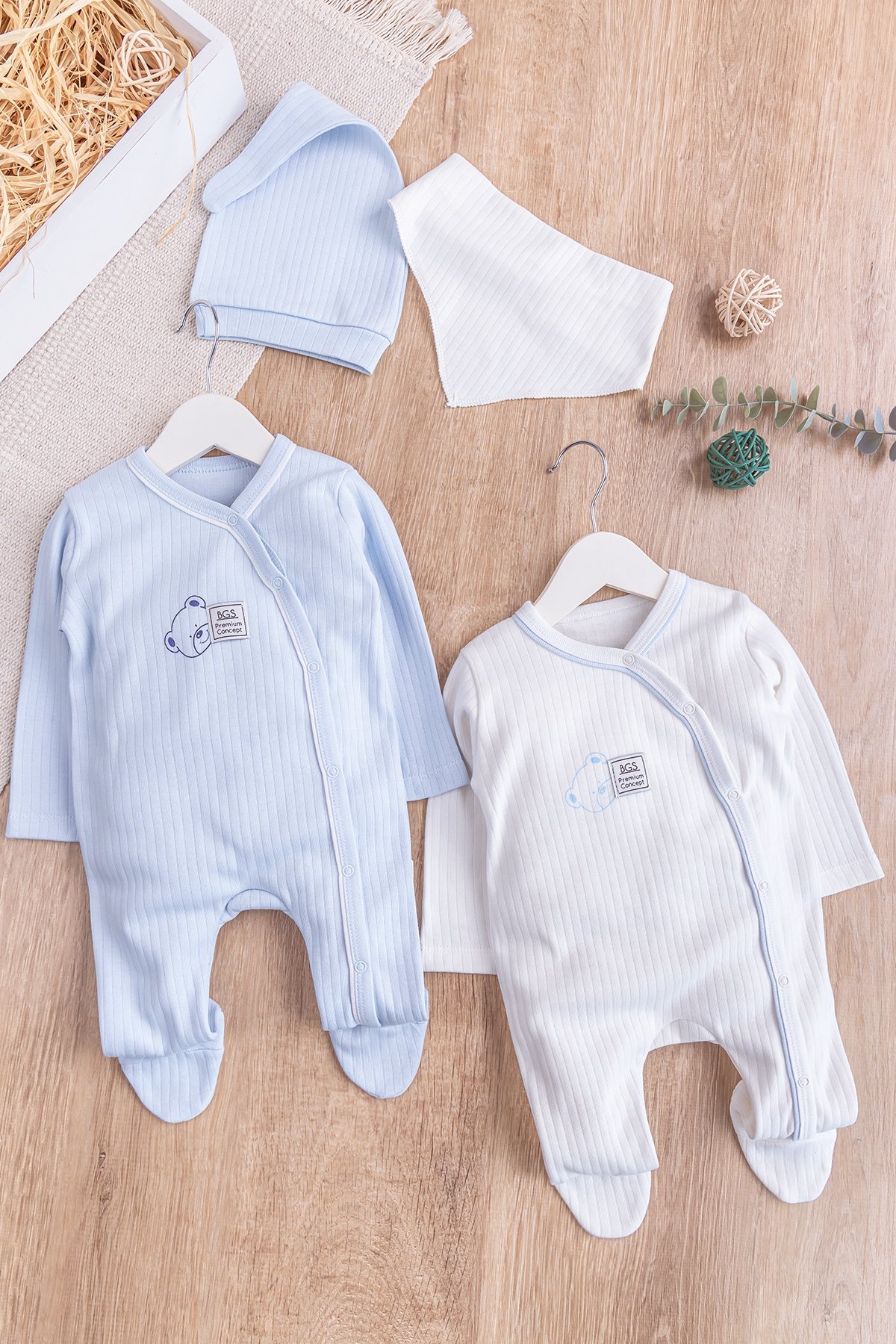 Ayıcık Figürlü 2'li Uzun Kollu Erkek Bebek Tulum Takım