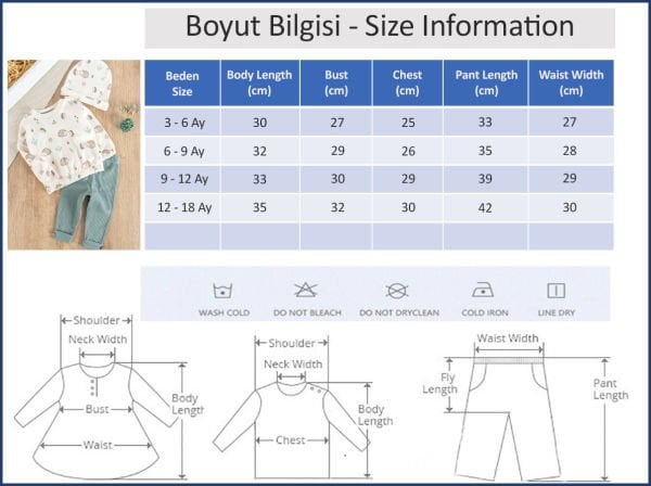 Figürlü 3'lü Şapkalı Unisex Bebek Takımı