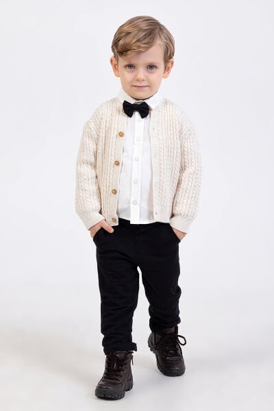 Erkek Bebek Hırkalı Gömlekli Papyonlu Takım Doğum Günü  Özel Gün  Şık