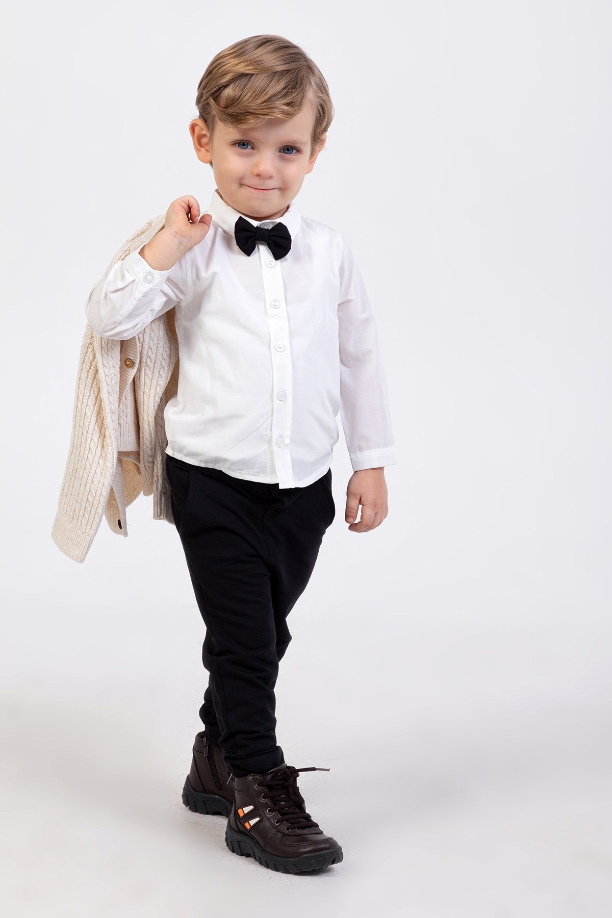 Erkek Bebek Hırkalı Gömlekli Papyonlu Takım Doğum Günü  Özel Gün  Şık