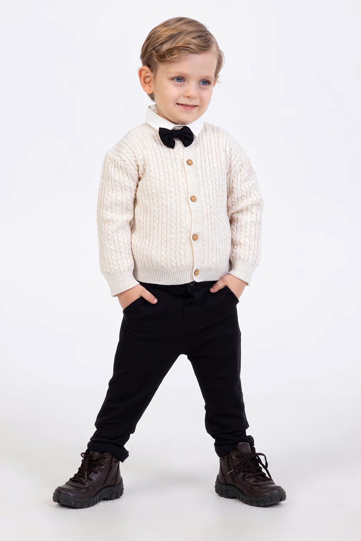 Erkek Bebek Hırkalı Gömlekli Papyonlu Takım Doğum Günü  Özel Gün  Şık