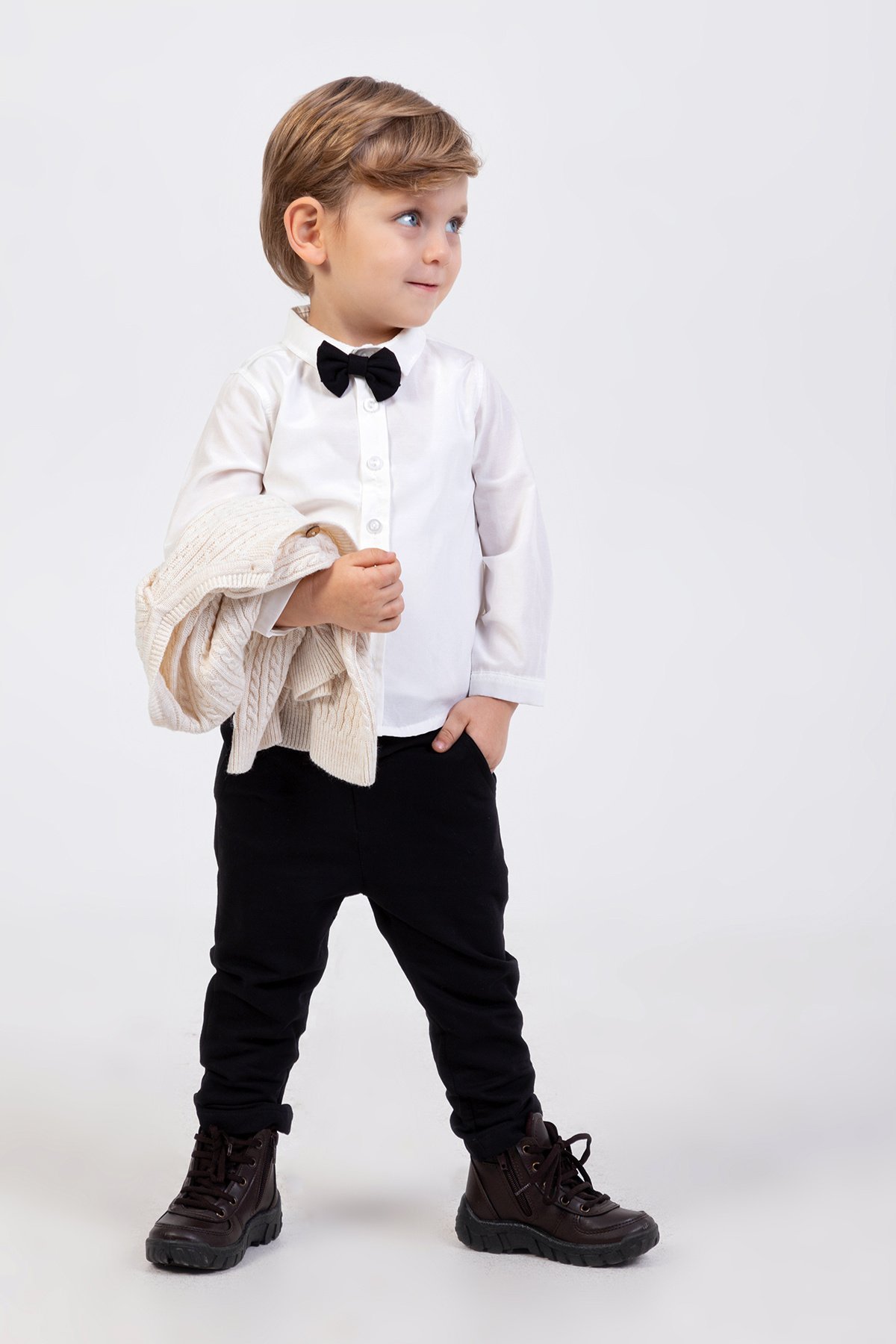 Erkek Bebek Hırkalı Gömlekli Papyonlu Takım Doğum Günü  Özel Gün  Şık