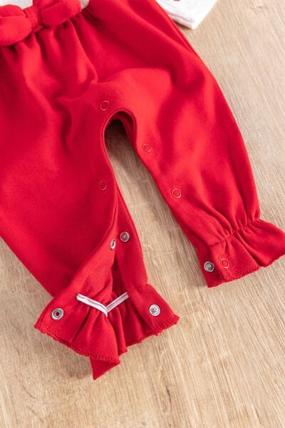 Kalp Desenli Fiyonklu Bandanalı Kız Bebek Tulum