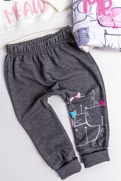 Kız Bebek Takım Kedi Desenli Kız Bebek Şişme Yelekli Takım