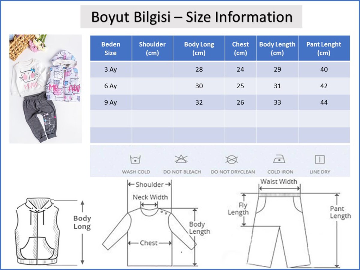 Kız Bebek Takım Kedi Desenli Kız Bebek Şişme Yelekli Takım