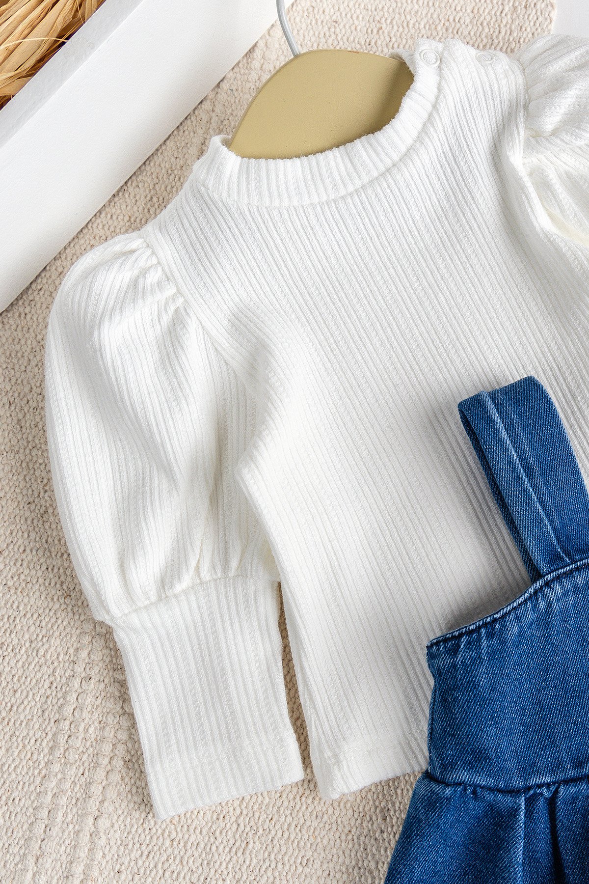 Püsküllü Jean Jile  Elbise Kot Salopet Buluz Set