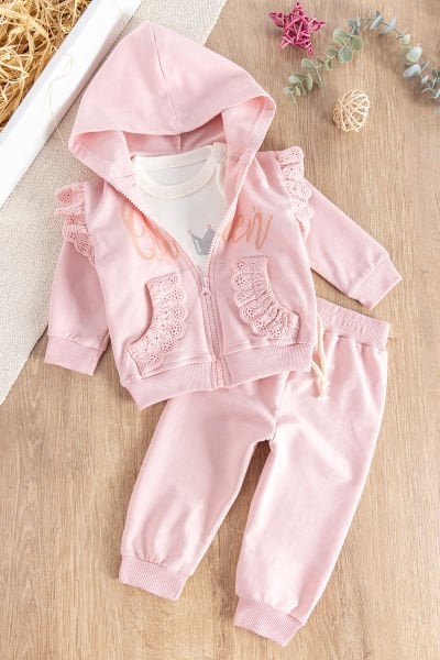 Queen Baskılı 3'lü Hırkalı Kız Bebek Takım